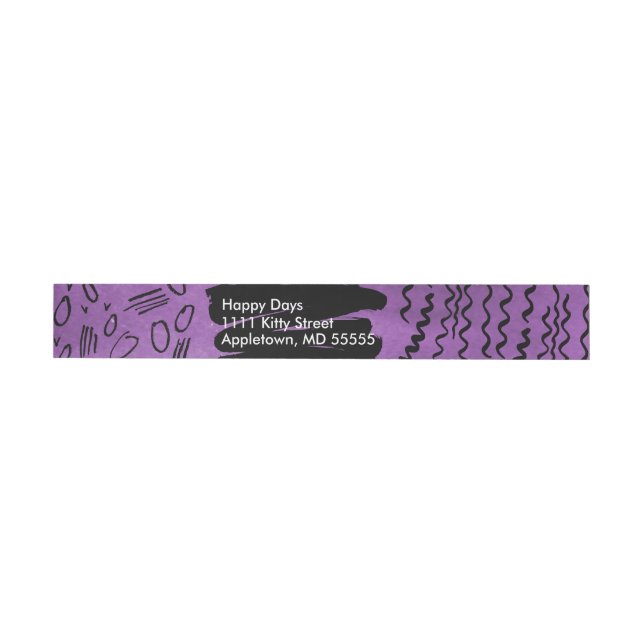 Purple Watercolor with squiggles and doodles Wraparound Address Label (Individual)