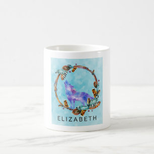 Purple Watercolor Wolf with a Boho Wreath Custom Coffee Mug