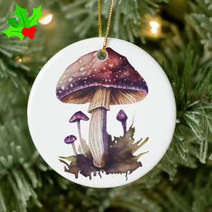 Purple Watercolor Woodland Mushroom Cottagecore Ceramic Tree Decoration