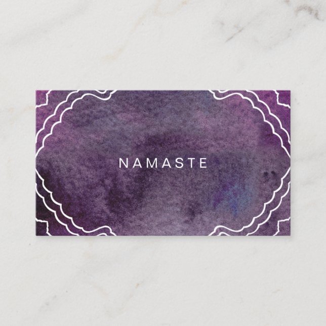 Purple Watercolor Yoga Teacher Namaste Business Card (Front)