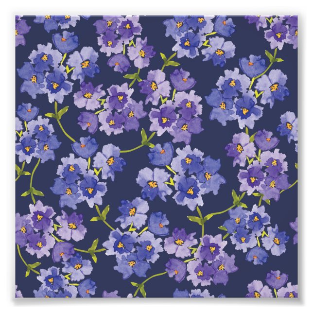 Purple Watercolour Blossoms Floral Photo Print (Front)