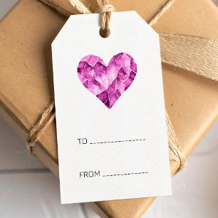Purple watercolour diamond heart 'to' 'from' text gift tags