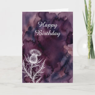 Purple Watercolour Scottish Thistle Birthday Card