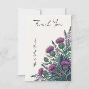 Purple Watercolour Thistle Wedding Thank You Card