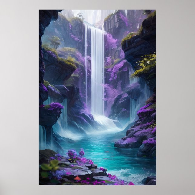 Purple Waterfall Landscape in a Dream Poster (Front)