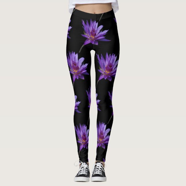 Purple Waterlily Lotus Leggings (Front)
