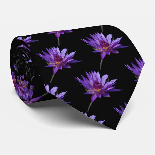 Purple Waterlily Lotus Tie (Rolled)
