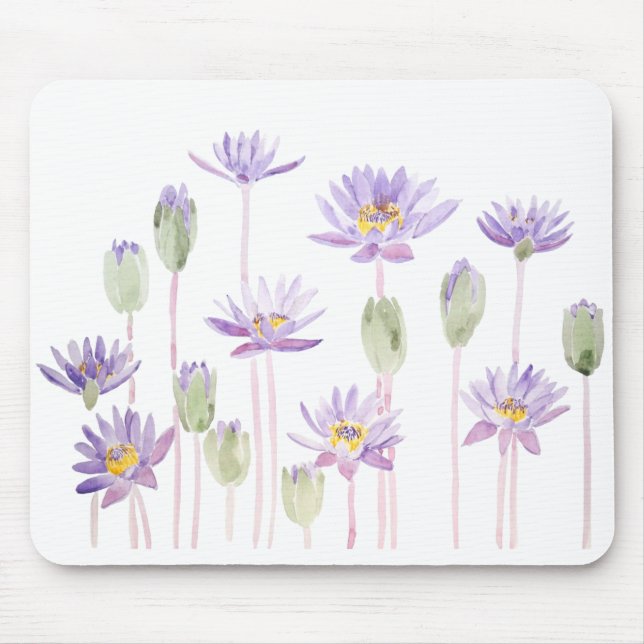 purple waterlily watercolor horizontal mouse mat (Front)