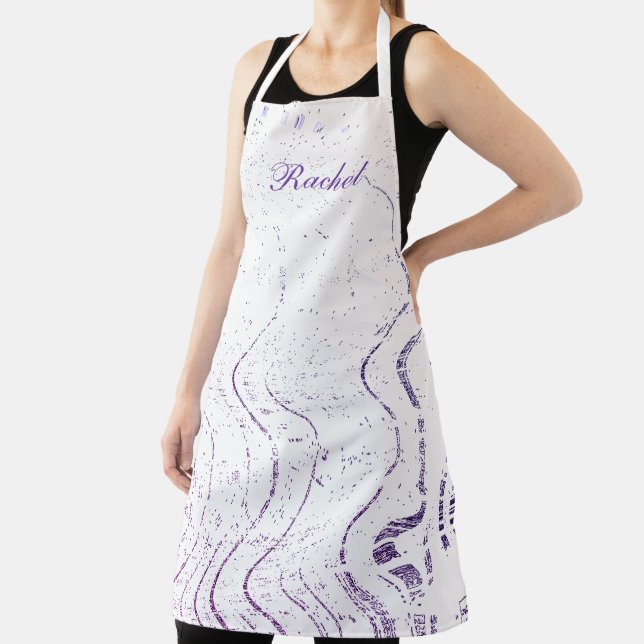 Purple Wave Artsy Swirl Patterns Custom Name Cute Apron (Insitu)
