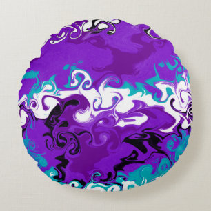 Purple Waves Fluid Art   Round Cushion