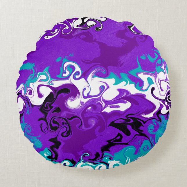 Purple Waves Fluid Art   Round Cushion (Front)