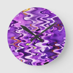 PURPLE WAVES OF FLOWERS ROUND CLOCK