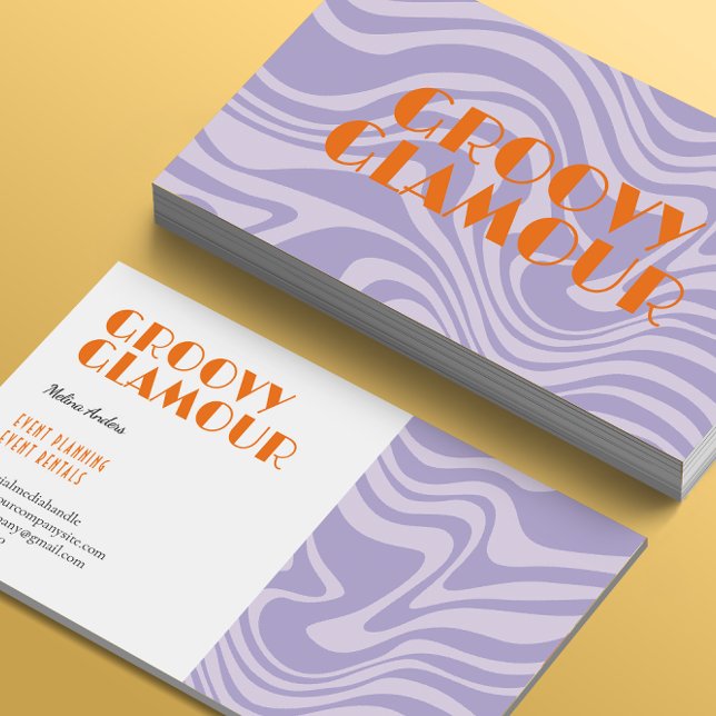 Purple Waves Retro Groovy  Business Card (Creator Uploaded)