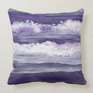 Purple Waves Sea Beach Decor Pillow