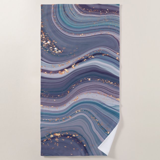 Purple Wavy Marble  Beach Towel (Front)