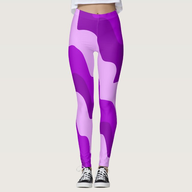 Purple wavy ocean waves gradient  leggings (Front)