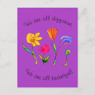 Purple We Are All Different & Beautiful Diversity Postcard