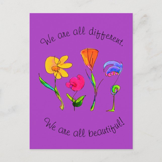 Purple We Are All Different & Beautiful Diversity Postcard (Front)