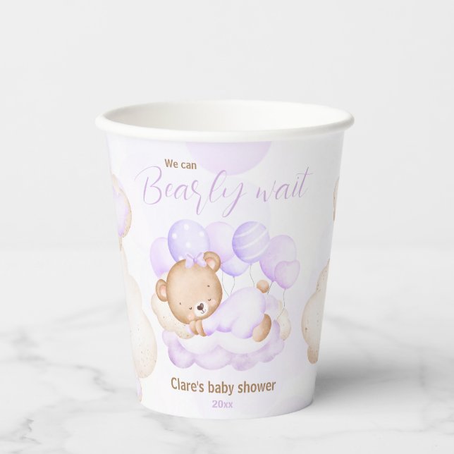 Purple We Can Bearly Wait Baby Shower Paper Cups (Front)