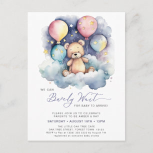 Purple We Can Bearly Wait Cute Baby Shower Invitation Postcard
