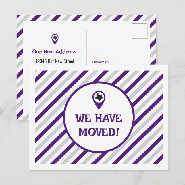 Purple We Have Moved Striped Moving  Postcard (Front/Back)