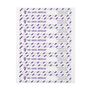 Purple We Have Moved Striped Moving Wrap Around Label