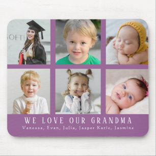 Purple We Love Our Grandma  Grandkid Photo Collage Mouse Mat