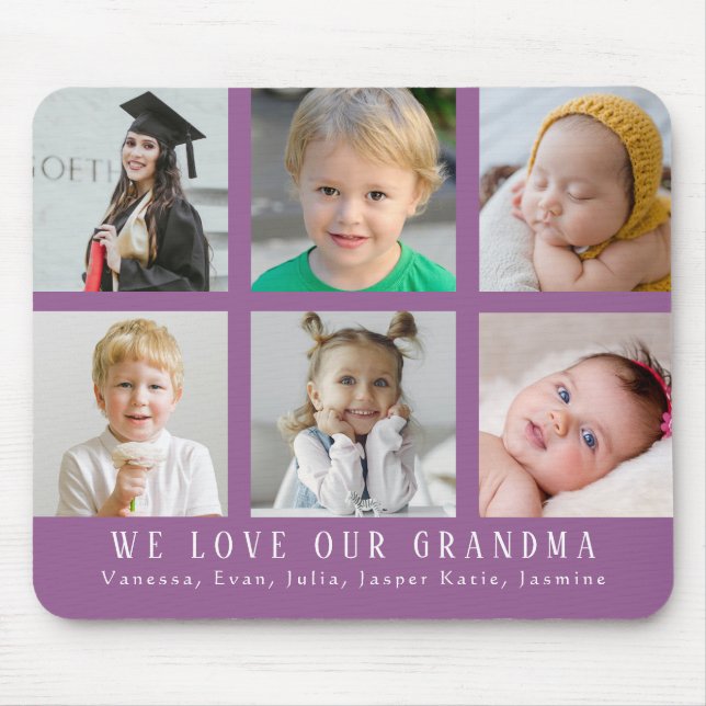 Purple We Love Our Grandma |Grandkid Photo Collage Mouse Mat (Front)