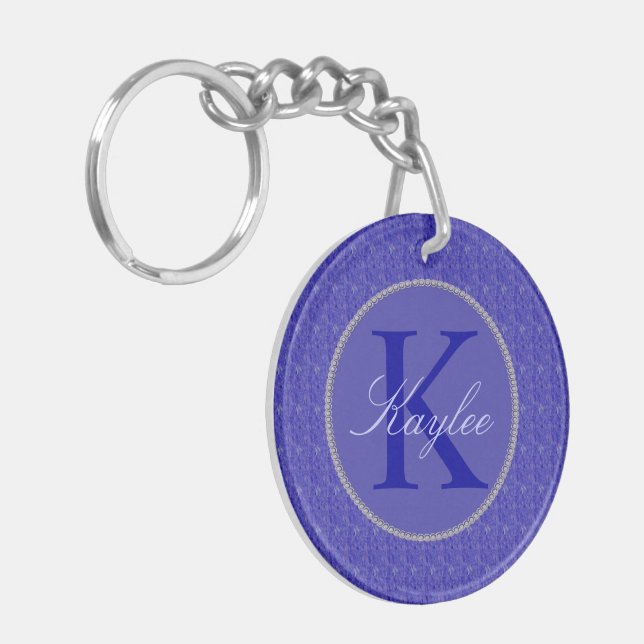 Purple Weave Glitzy Custom Monogram Key Ring (Front Left)