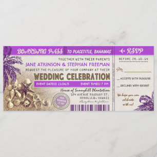 purple wedding boarding pass tickets invitation