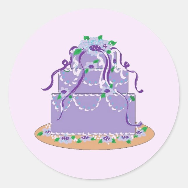 Purple Wedding Cake Classic Round Sticker (Front)