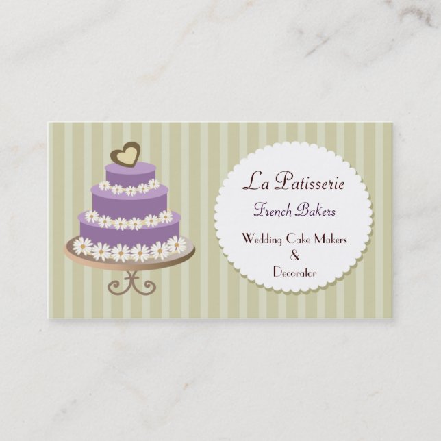 purple Wedding Cake makers business Cards (Front)