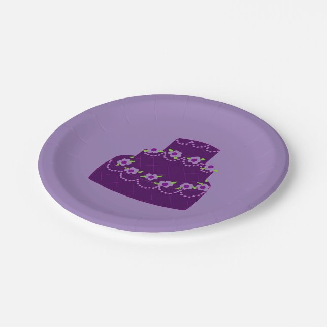 Purple Wedding Cake Paper Plate (Angled)