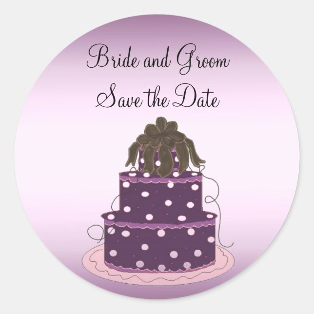 Purple Wedding Cake Save the Date Classic Round Sticker (Front)