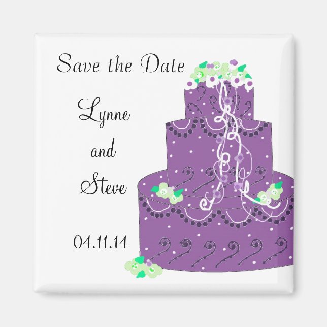 Purple Wedding Cake Save the Date Magnet (Front)
