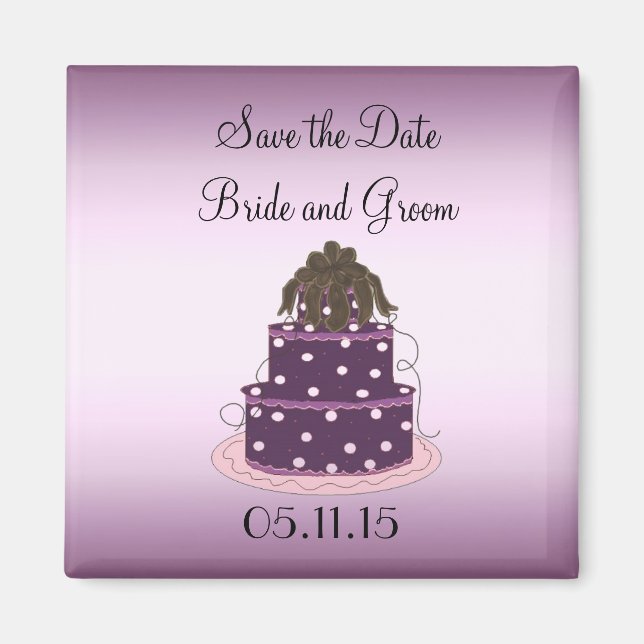 Purple Wedding Cake Save the Date Magnet (Front)