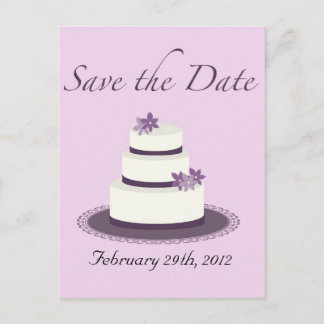 Purple Wedding Cake Save the Date Postcard