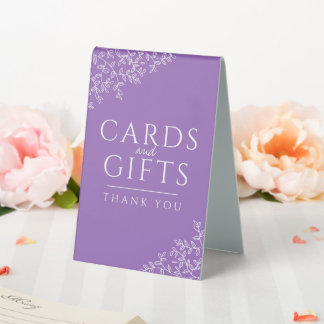Purple wedding cards gifts drawn leaves sign