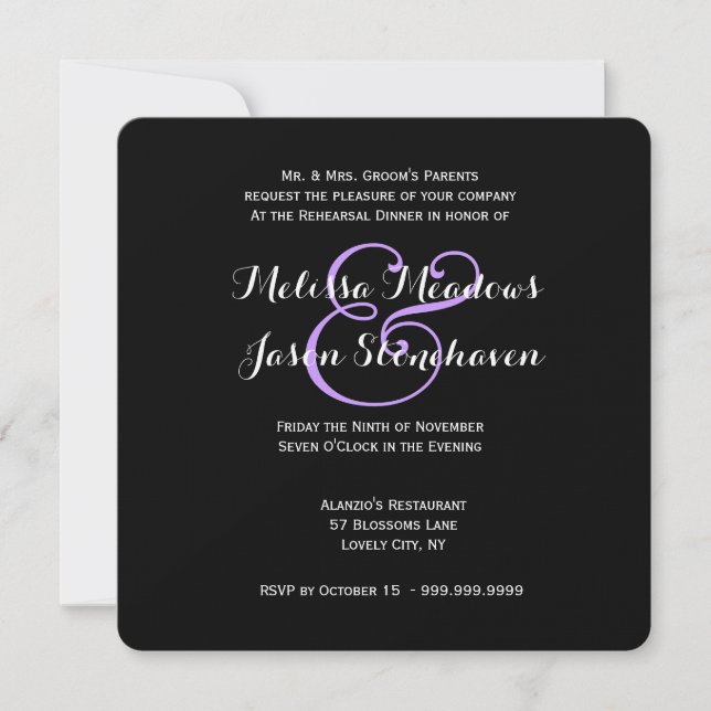 Purple Wedding Damask Lace Rehearsal Dinner 2 Invitation (Front)