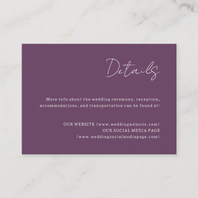 Purple Wedding Details Enclosure Card (Front)