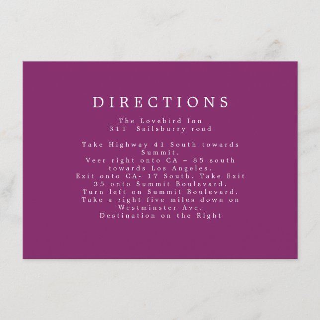 Purple Wedding Extra Info Directions  Enclosure Card (Front)