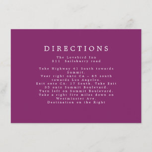 Purple Wedding Extra Info Directions Enclosure Card