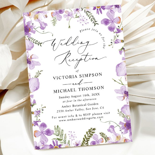 Purple Wedding Floral Wedding Reception  Invitation (Creator Uploaded)