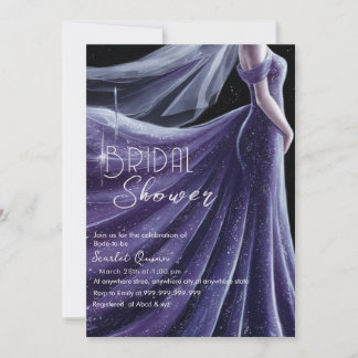 purple wedding gown bridal shower #2 invitation