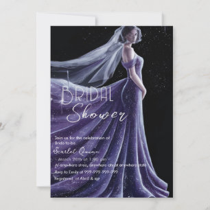 purple wedding gown bridal shower  invitation