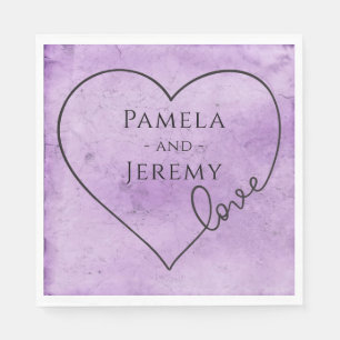 Purple Wedding  Heart Lavender Watercolor Love Napkin