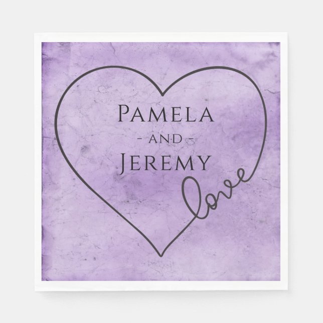 Purple Wedding  Heart Lavender Watercolor Love Napkin (Front)