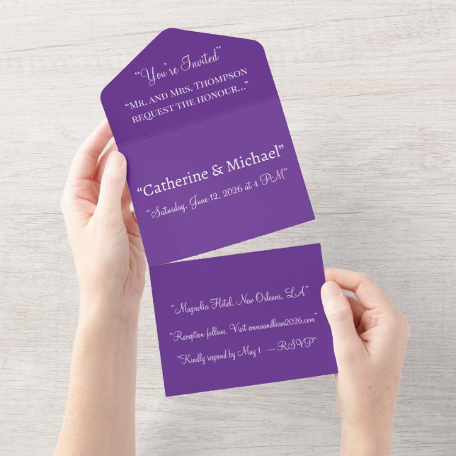 Purple Wedding Invite | Elegant Minimal Look (Tearaway)