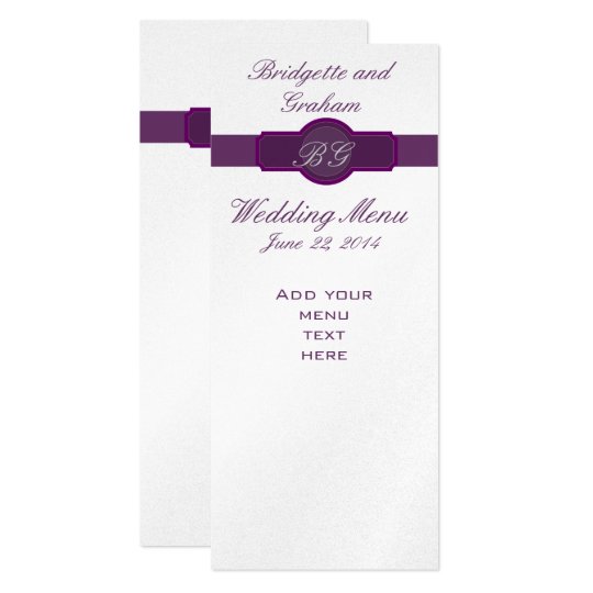 Purple Wedding Menu Cards on Silver Paper