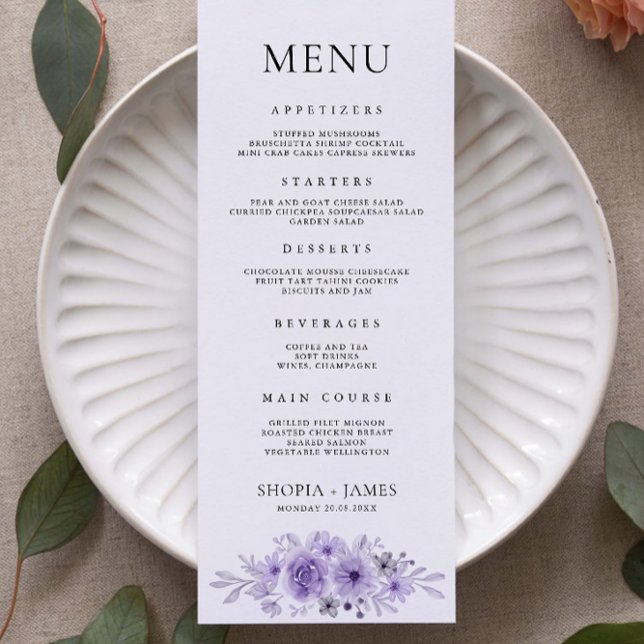 Purple Wedding Menu Cards Template (Purple Wedding Menu Cards Template)